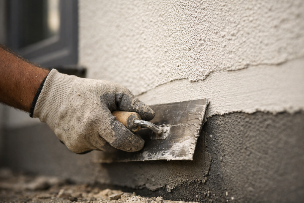 Außenputz und Sockelarbeiten am Wohnhaus von Demin Stuckateurbetrieb in Pabderborn